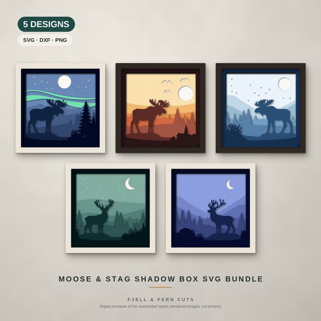 Moose & Deer Bundle layered papercut shadow box