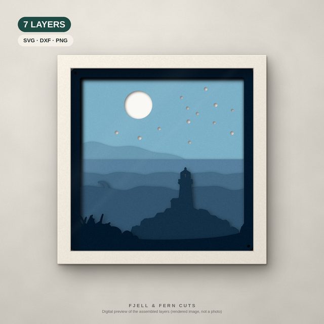 Lighthouse layered papercut shadow box