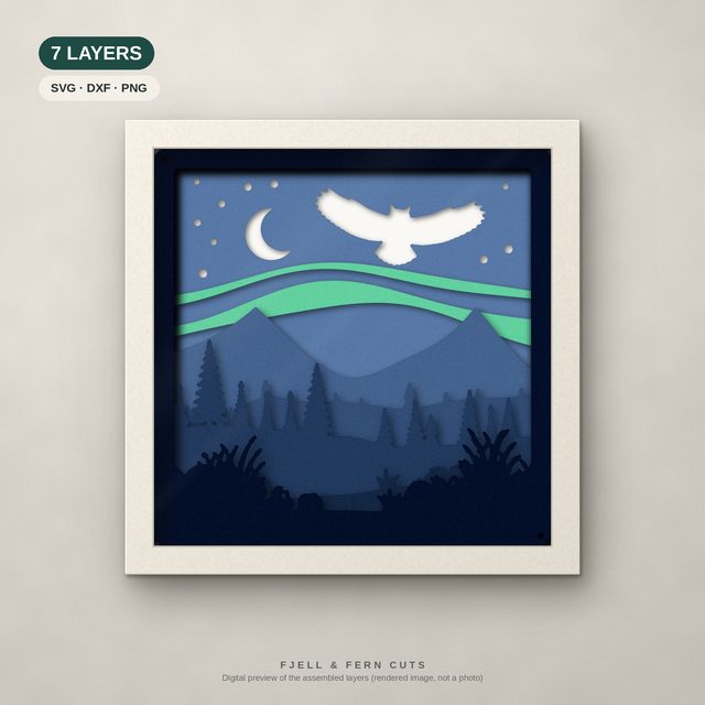 Flying Owl layered papercut shadow box