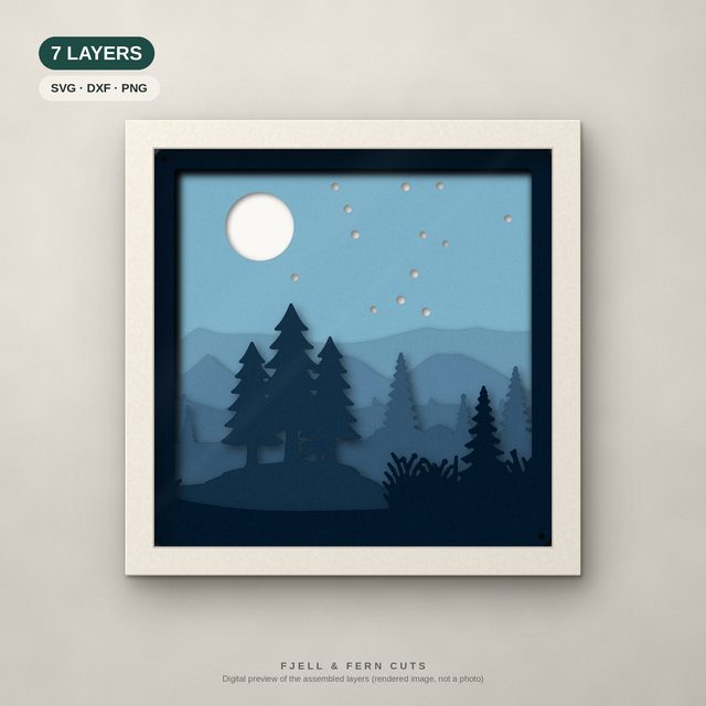 Deer Pine Forest layered papercut shadow box
