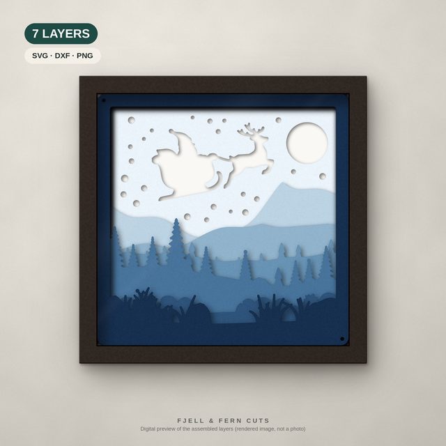 Christmas Santa Sleigh layered papercut shadow box
