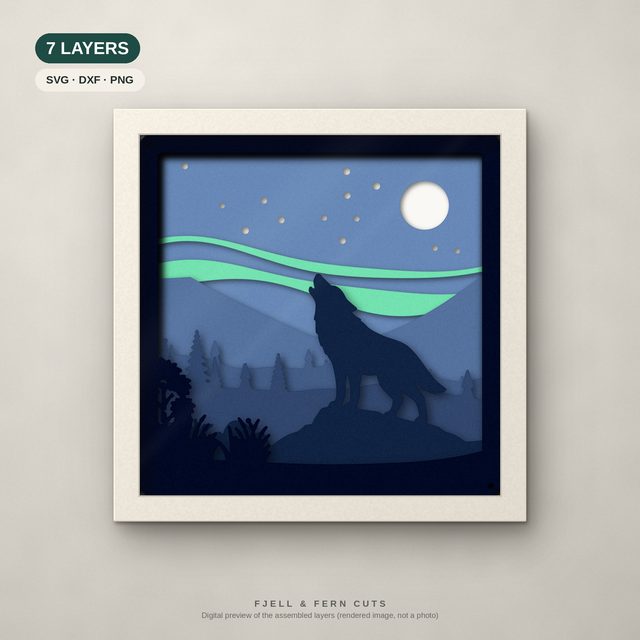 Howling Wolf layered papercut shadow box